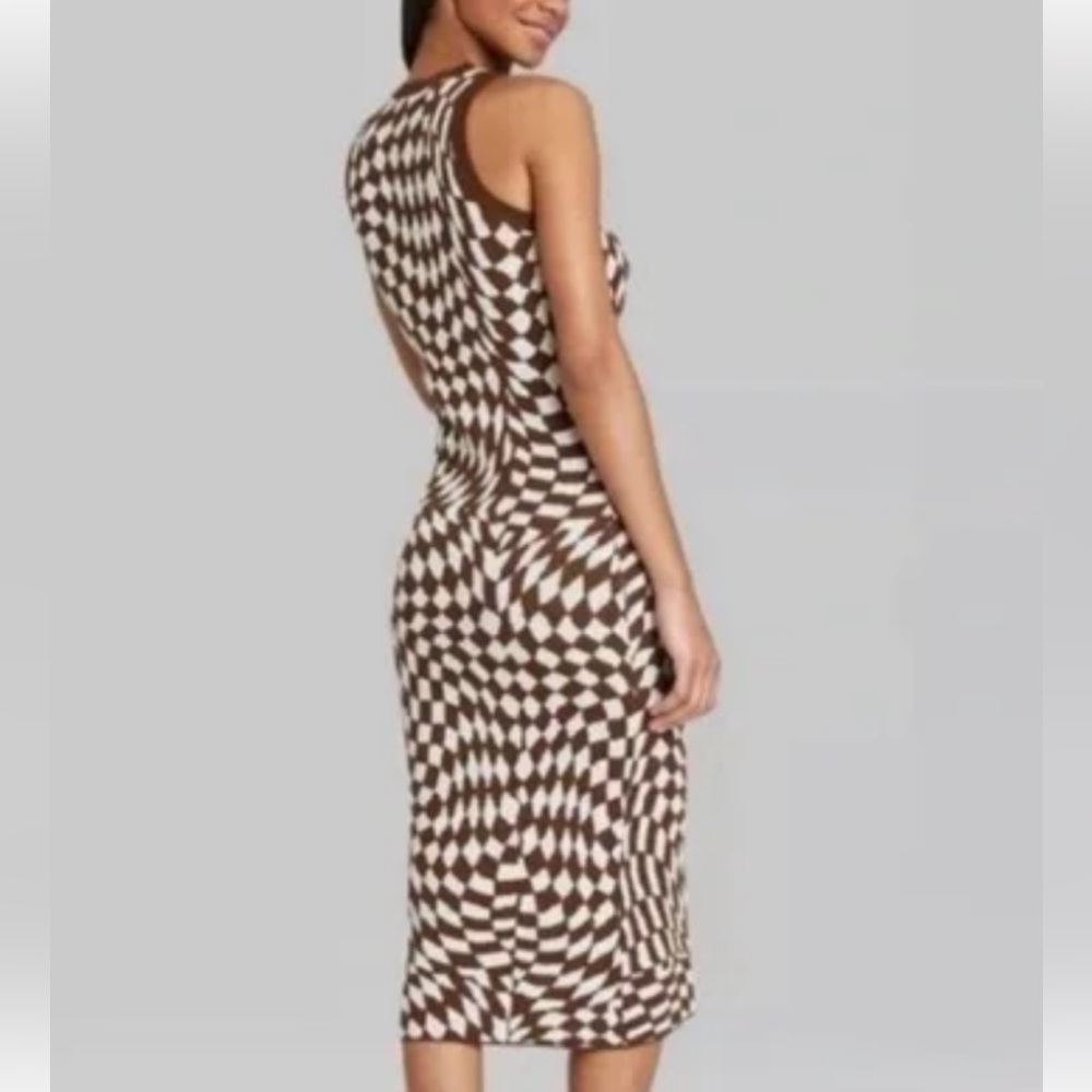Wild Fable Brown and White Checkered Midi Dress